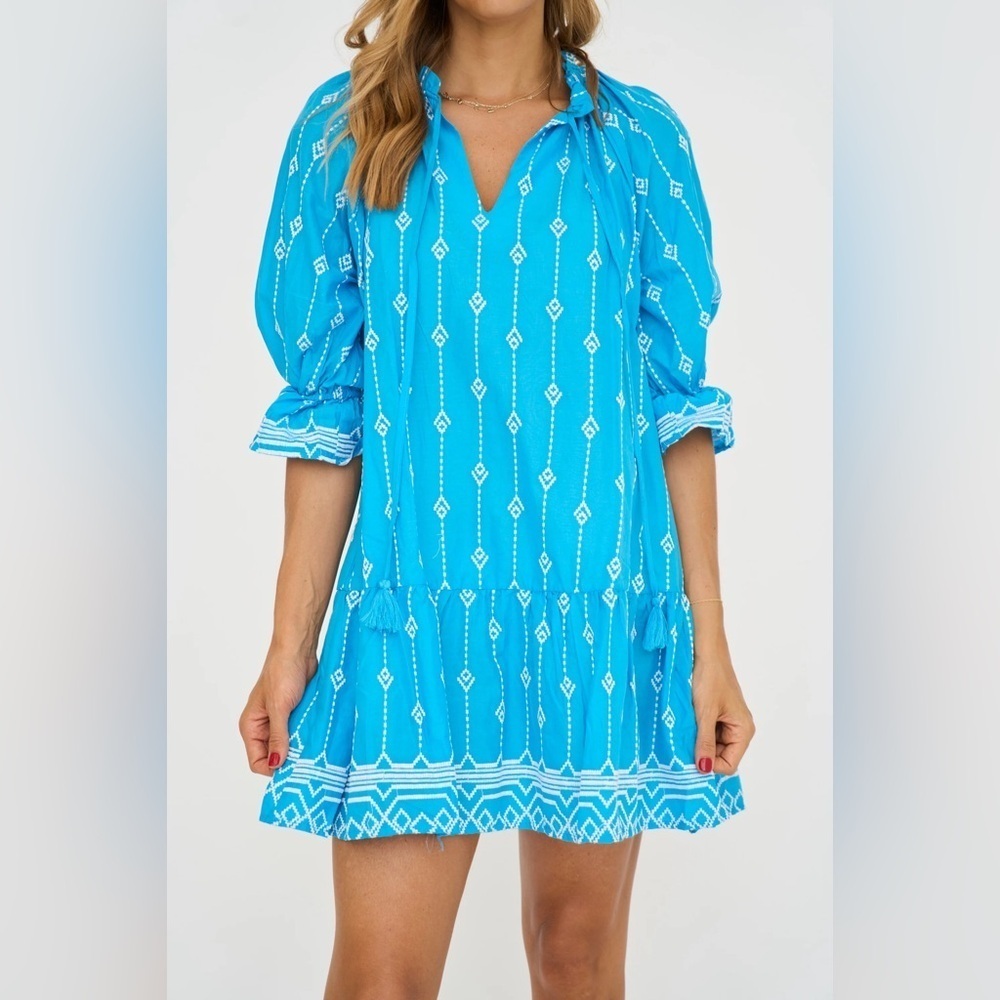 Umgee Blue and White Printed Boho Dress sz L